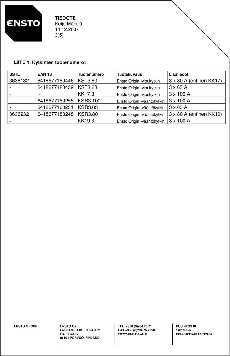 3 Ensto Origin -vipukytkin 3 x 100 A - 6418677180255 KSR3.100 Ensto Origin -vääntökytkin 3 x 100 A - 6418677180231 KSR3.