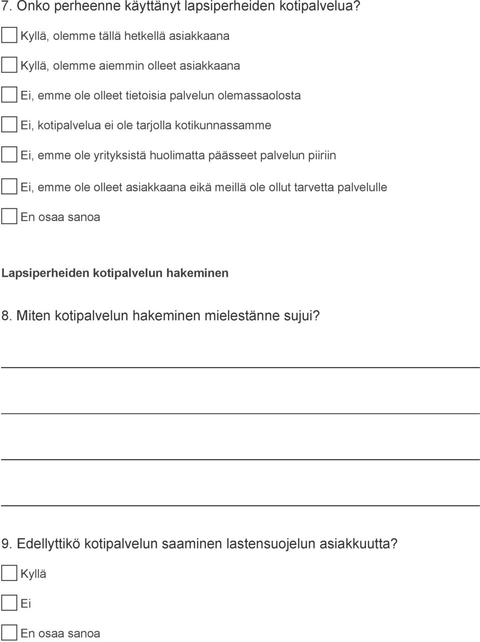 kotipalvelua ei ole tarjolla kotikunnassamme, emme ole yrityksistä huolimatta päässeet palvelun piiriin, emme ole olleet