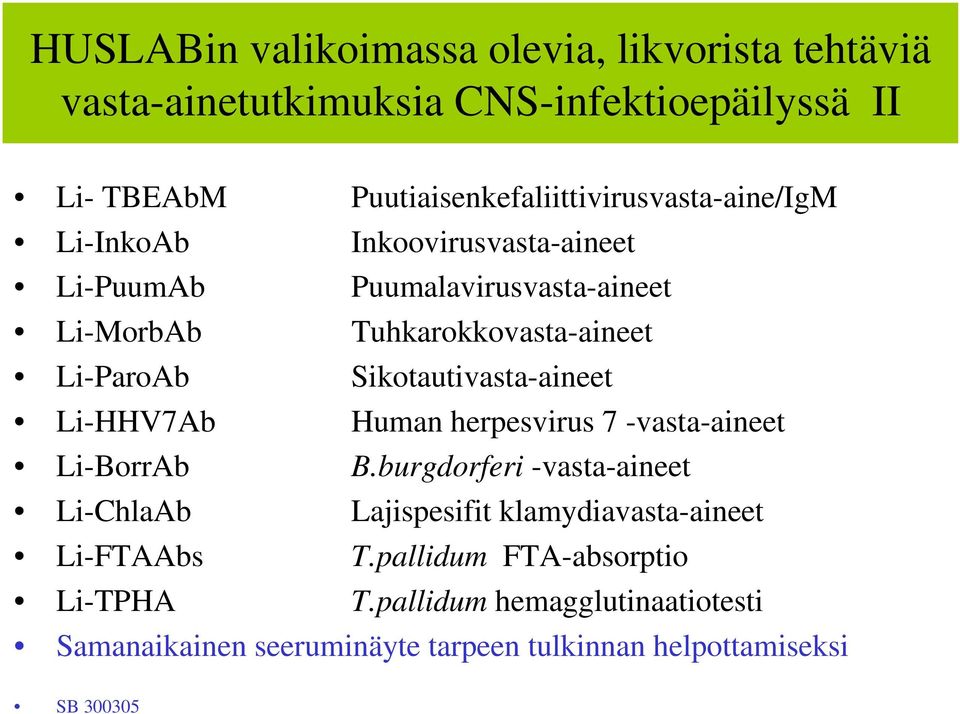 Tuhkarokkovasta-aineet Li-ParoAb Sikotautivasta-aineet Li-HHV7Ab Human herpesvirus 7 -vasta-aineet Li-BorrAb B.