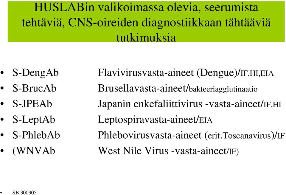 Brusellavasta-aineet/bakteeriagglutinaatio S-JPEAb Japanin enkefaliittivirus -vasta-aineet/if,hi