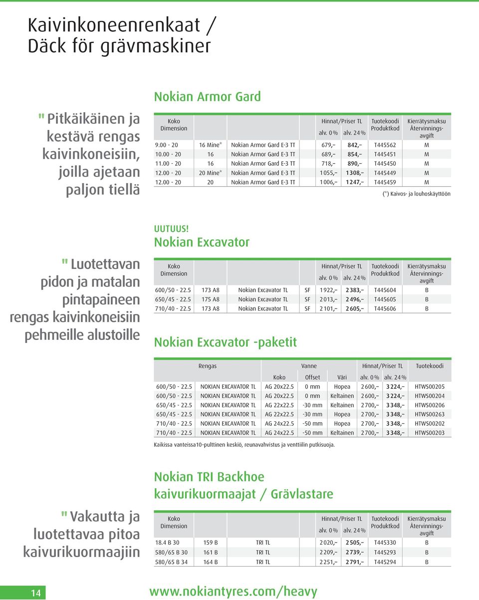00-20 20 Mine* Nokian Armor Gard E-3 TT 1055, 1308, T445449 M 12.