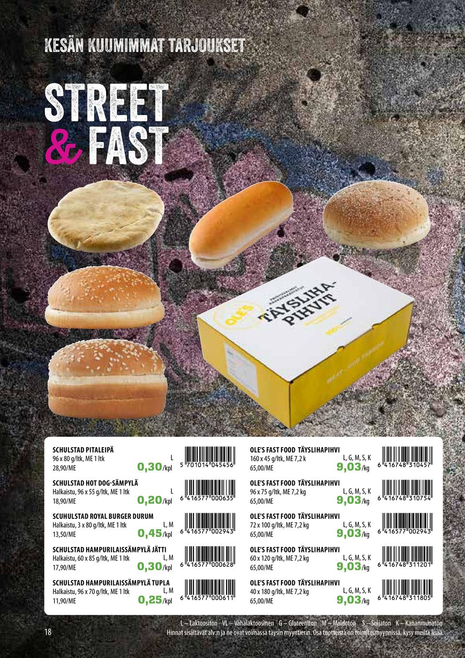 ltk, M 11,90/ME 0,25 OE'S FAST FOOD TÄYSIHAPIHVI 160 x 45 g/ltk, ME 7,2 k 65,00/ME 9,03 OE'S FAST FOOD TÄYSIHAPIHVI 96 x 75 g/ltk, ME 7,2 kg 65,00/ME 9,03 OE'S FAST FOOD TÄYSIHAPIHVI 72 x 100 g/ltk,