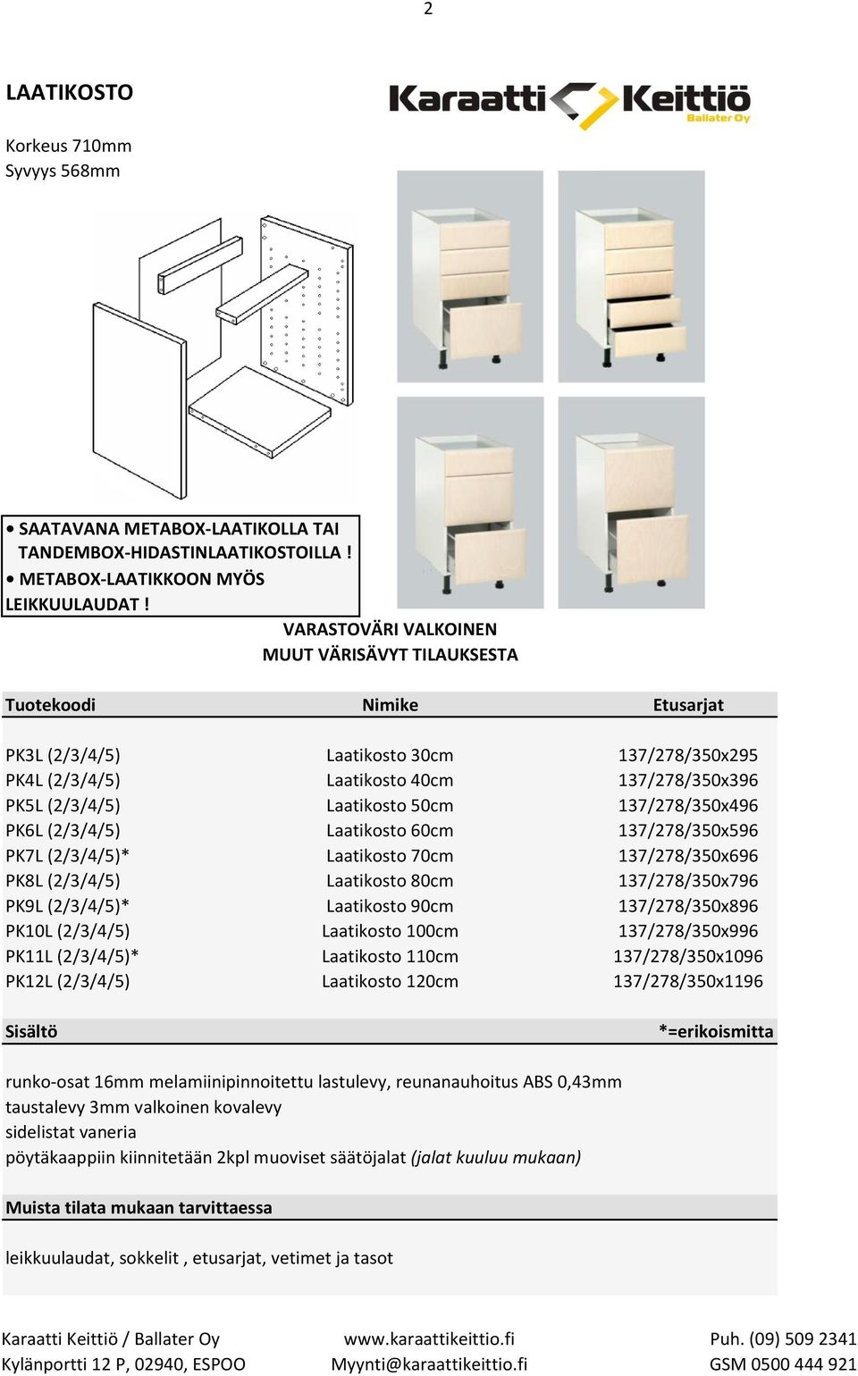 60cm 137/278/350x596 PK7L (2/3/4/5)* Laatikosto 70cm 137/278/350x696 PK8L (2/3/4/5) Laatikosto 80cm 137/278/350x796 PK9L (2/3/4/5)* Laatikosto 90cm 137/278/350x896 PK10L (2/3/4/5) Laatikosto