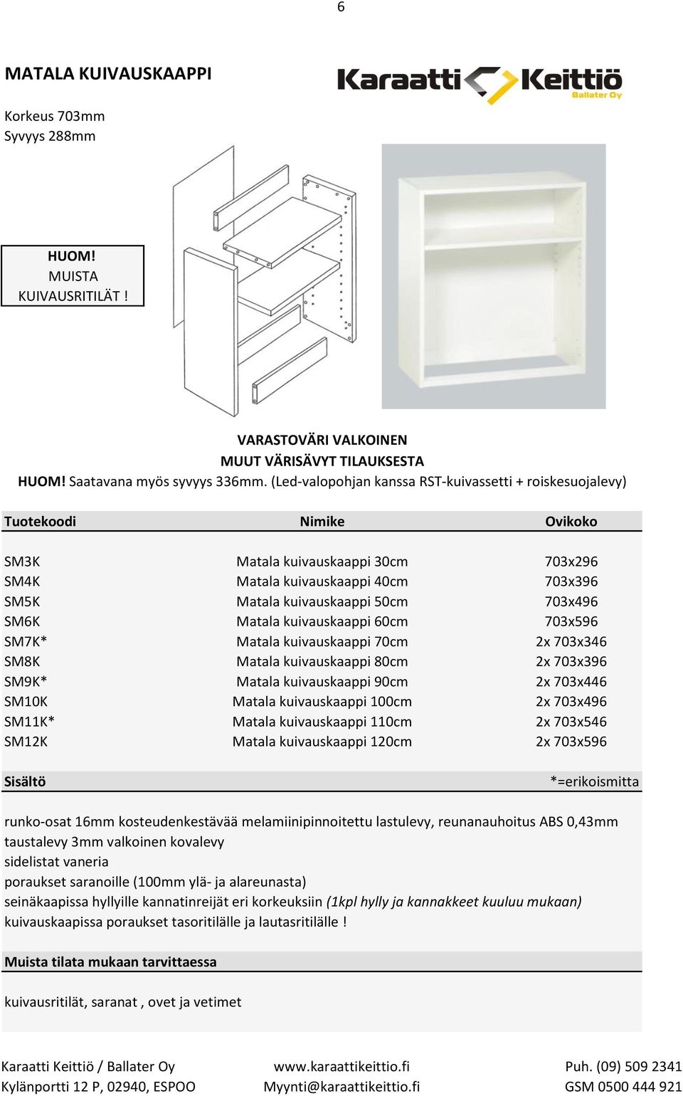 703x496 SM6K Matala kuivauskaappi 60cm 703x596 SM7K* Matala kuivauskaappi 70cm 2x 703x346 SM8K Matala kuivauskaappi 80cm 2x 703x396 SM9K* Matala kuivauskaappi 90cm 2x 703x446 SM10K Matala