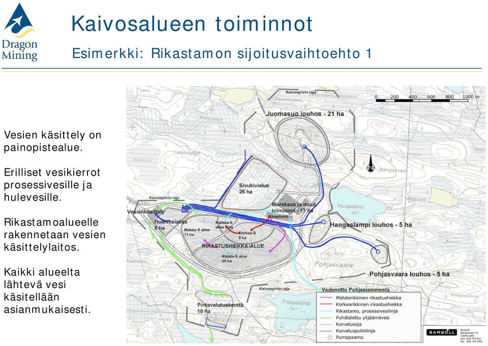 Erilliset vesikierrot prosessivesille ja hulevesille.