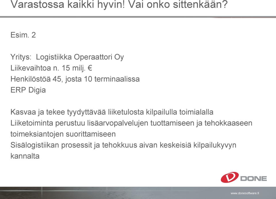 Henkilöstöä 45, josta 10 terminaalissa ERP Digia Kasvaa ja tekee tyydyttävää liiketulosta kilpailulla