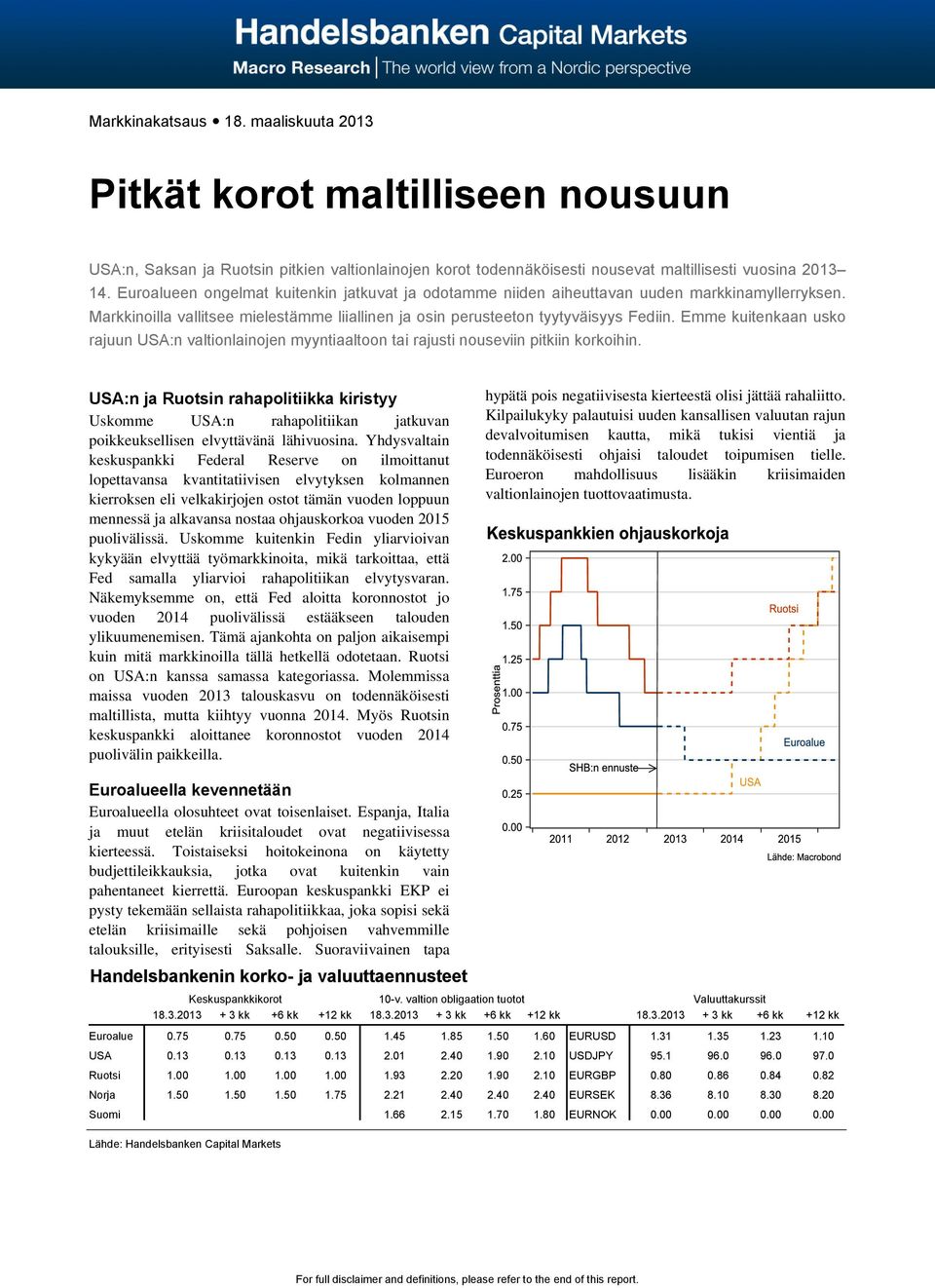 Emme kuitenkaan usko rajuun USA:n valtionlainojen myyntiaaltoon tai rajusti nouseviin pitkiin korkoihin.