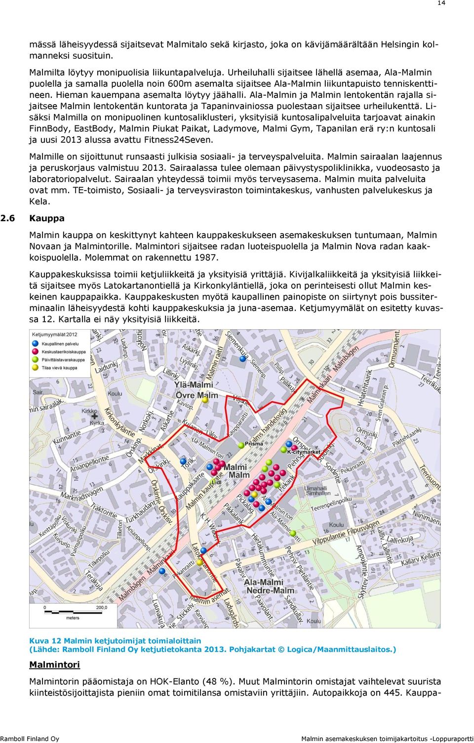 Ala-Malmin ja Malmin lentokentän rajalla sijaitsee Malmin lentokentän kuntorata ja Tapaninvainiossa puolestaan sijaitsee urheilukenttä.