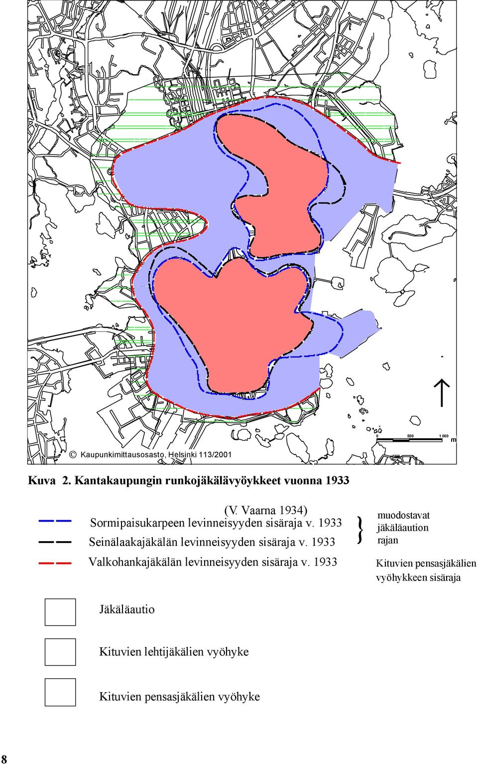 Vaarna 1934) Sormipaisukarpeen levinneisyyden sisäraja v. 1933 Seinälaakajäkälän levinneisyyden sisäraja v.
