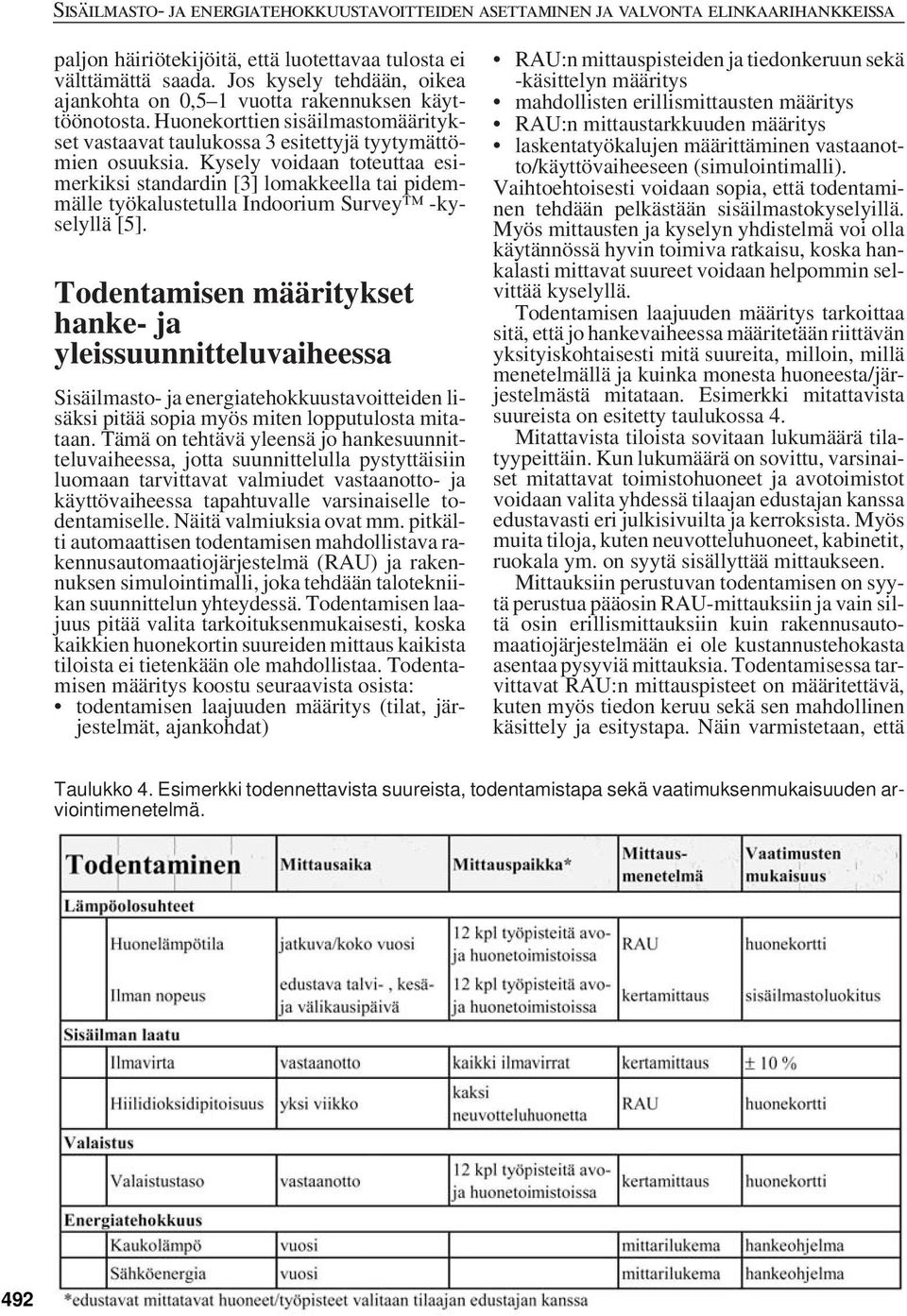 Kysely voidaan toteuttaa esimerkiksi standardin [3] lomakkeella tai pidemmälle työkalustetulla Indoorium Survey -kyselyllä [5].