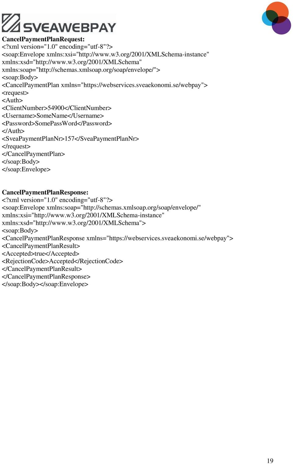 se/webpay"> <request> <Auth> <ClientNumber>54900</ClientNumber> <Username>SomeName</Username> <Password>SomePassWord</Password> </Auth> <SveaPaymentPlanNr>157</SveaPaymentPlanNr> </request>