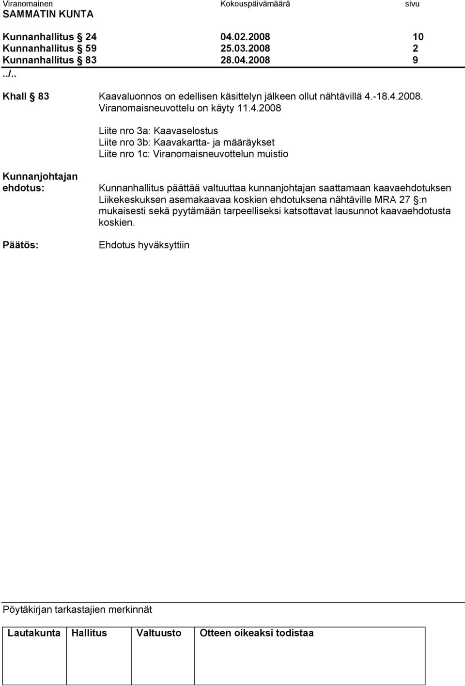 18.4.2008. Viranomaisneuvottelu on käyty 11.4.2008 Liite nro 3a: Kaavaselostus Liite nro 3b: Kaavakartta ja määräykset Liite nro 1c: