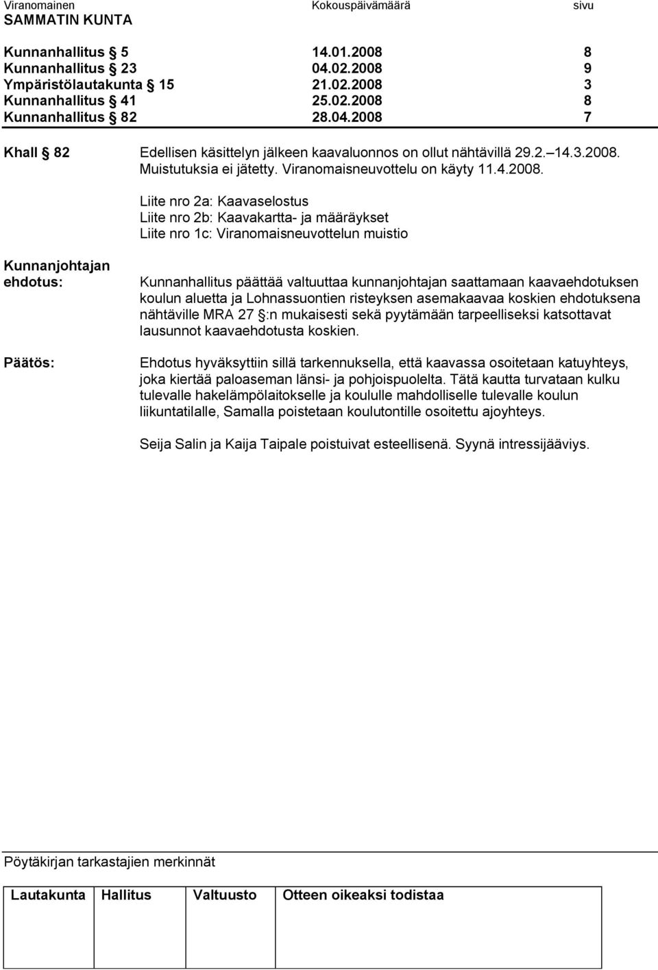 Muistutuksia ei jätetty. Viranomaisneuvottelu on käyty 11.4.2008.