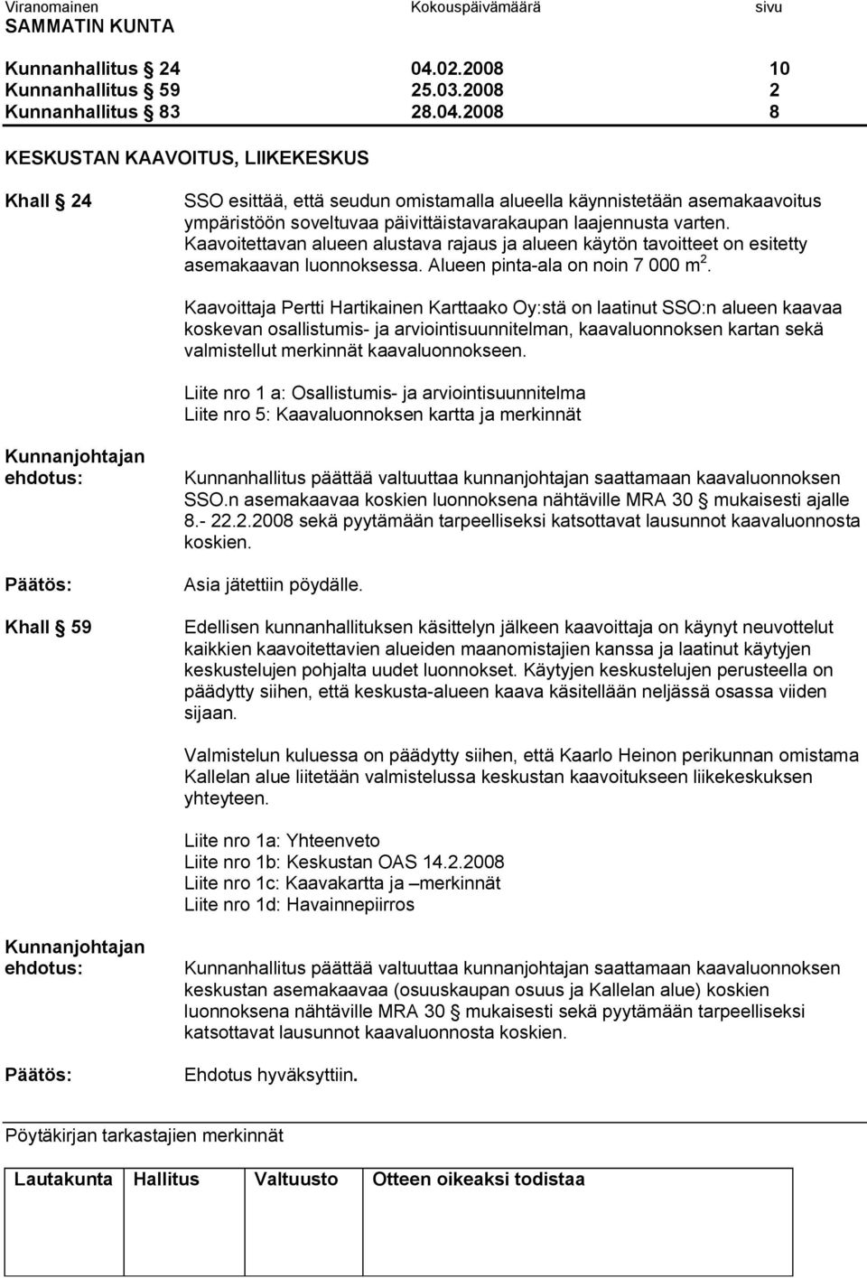 2008 8 KESKUSTAN KAAVOITUS, LIIKEKESKUS Khall 24 SSO esittää, että seudun omistamalla alueella käynnistetään asemakaavoitus ympäristöön soveltuvaa päivittäistavarakaupan laajennusta varten.