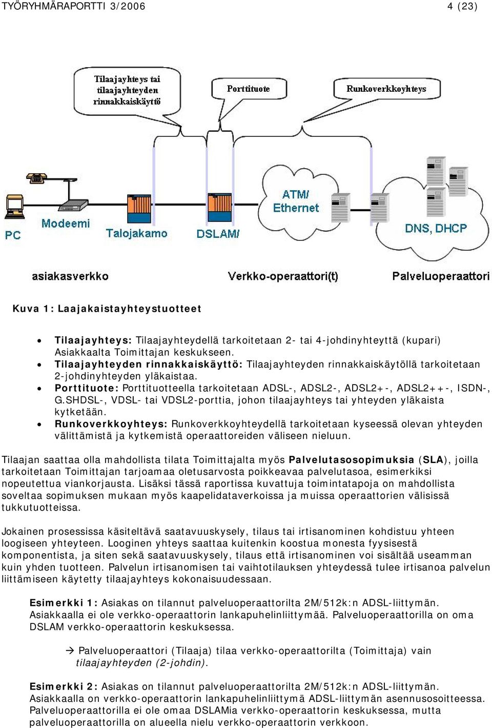 SHDSL-, VDSL- tai VDSL2-porttia, johon tilaajayhteys tai yhteyden yläkaista kytketään.