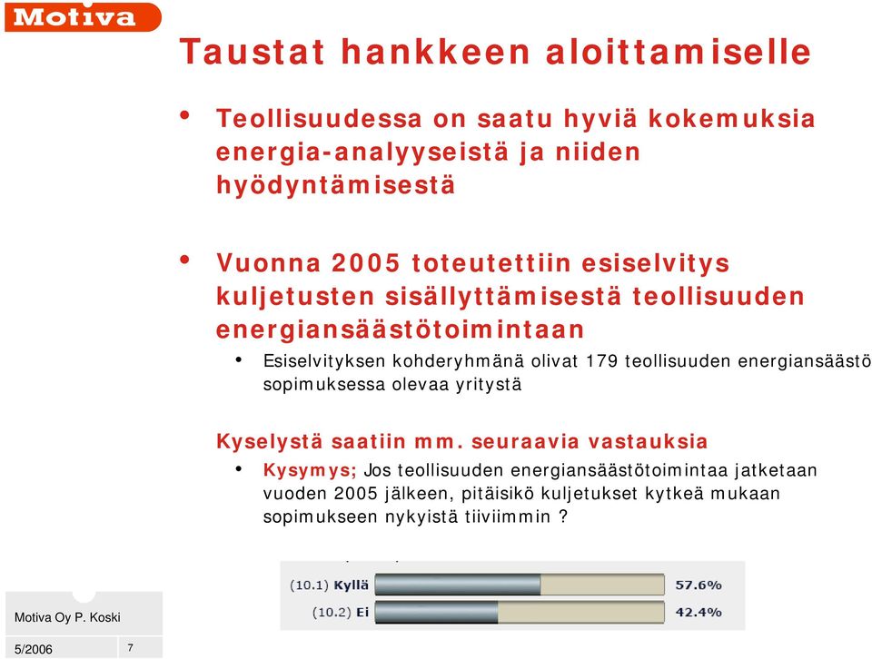 olivat 179 teollisuuden energiansäästö sopimuksessa olevaa yritystä Kyselystä saatiin mm.