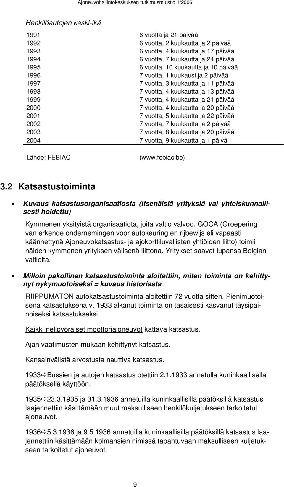 ja 20 päivää 2001 7 vuotta, 5 kuukautta ja 22 päivää 2002 7 vuotta, 7 kuukautta ja 2 päivää 2003 7 vuotta, 8 kuukautta ja 20 päivää 2004 7 vuotta, 9 kuukautta ja 1 päivä Lähde: FEBIAC (www.febiac.