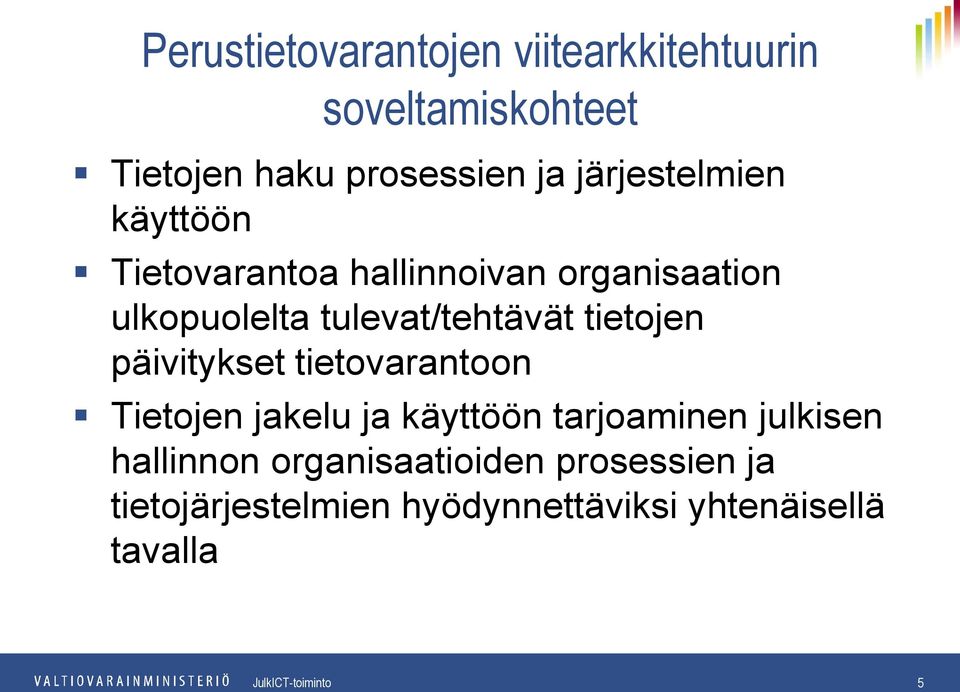 tulevat/tehtävät tietojen päivitykset tietovarantoon Tietojen jakelu ja käyttöön