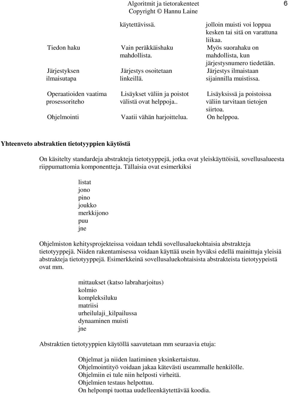 . Lisäyksissä ja poistoissa väliin tarvitaan tietojen siirtoa. Ohjelmointi Vaatii vähän harjoittelua. On helppoa.