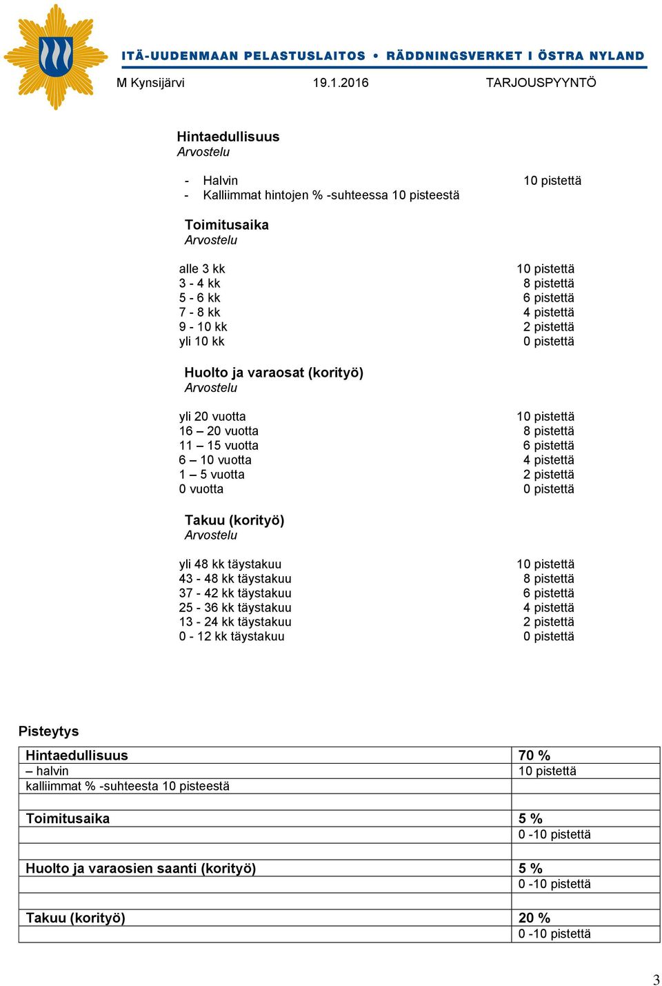 pistettä Takuu (korityö) yli 48 kk täystakuu 43-48 kk täystakuu 8 pistettä 37-42 kk täystakuu 6 pistettä 25-36 kk täystakuu 4 pistettä 13-24 kk täystakuu 2 pistettä 0-12