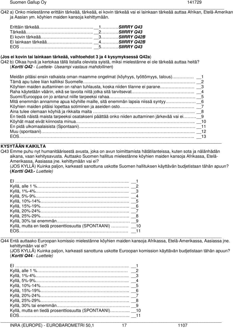 . 5 SIIRRY Q43 (Jos ei kovin tai lainkaan tärkeää, vaihtoehdot 3 ja 4 kysymyksessä Q42a) Q42 b) Olkaa hyvä ja kertokaa tällä listalla olevista syistä, miksi mielestänne ei ole tärkeää auttaa heitä?