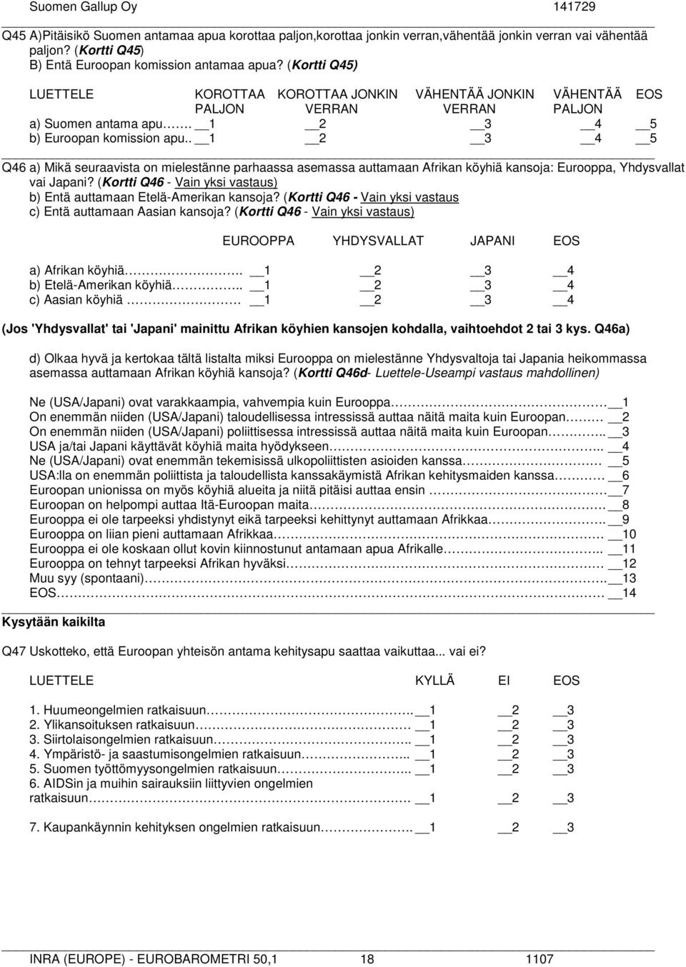 . 1 2 3 4 5 Q46 a) Mikä seuraavista on mielestänne parhaassa asemassa auttamaan Afrikan köyhiä kansoja: Eurooppa, Yhdysvallat vai Japani?