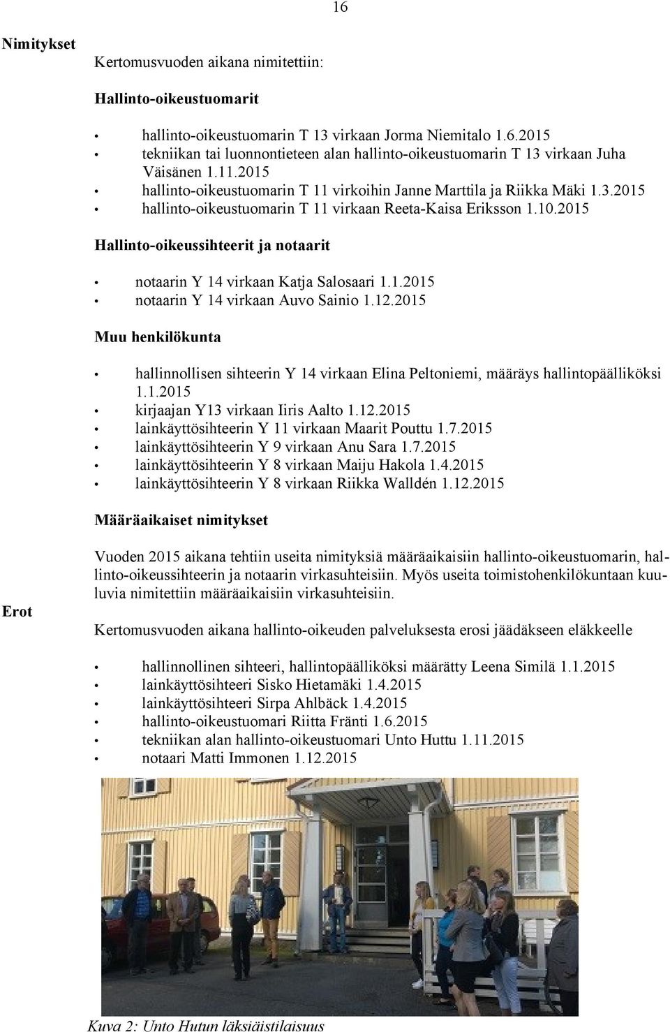 2015 Hallinto-oikeussihteerit ja notaarit notaarin Y 14 virkaan Katja Salosaari 1.1.2015 notaarin Y 14 virkaan Auvo Sainio 1.12.