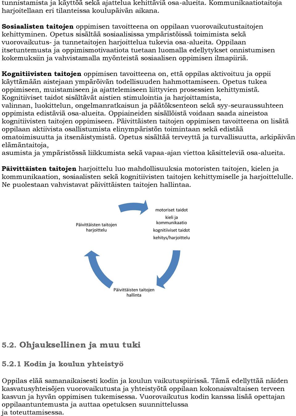 Opetus sisältää sosiaalisissa ympäristöissä toimimista sekä vuorovaikutus- ja tunnetaitojen harjoittelua tukevia osa-alueita.