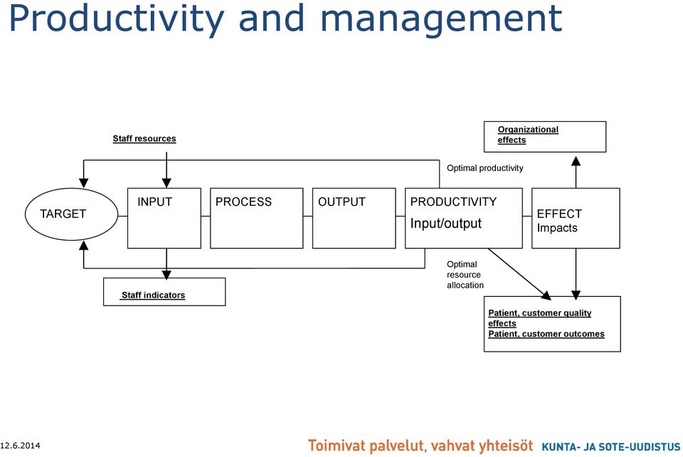 PRODUCTIVITY Input/output EFFECT Impacts Staff indicators Optimal