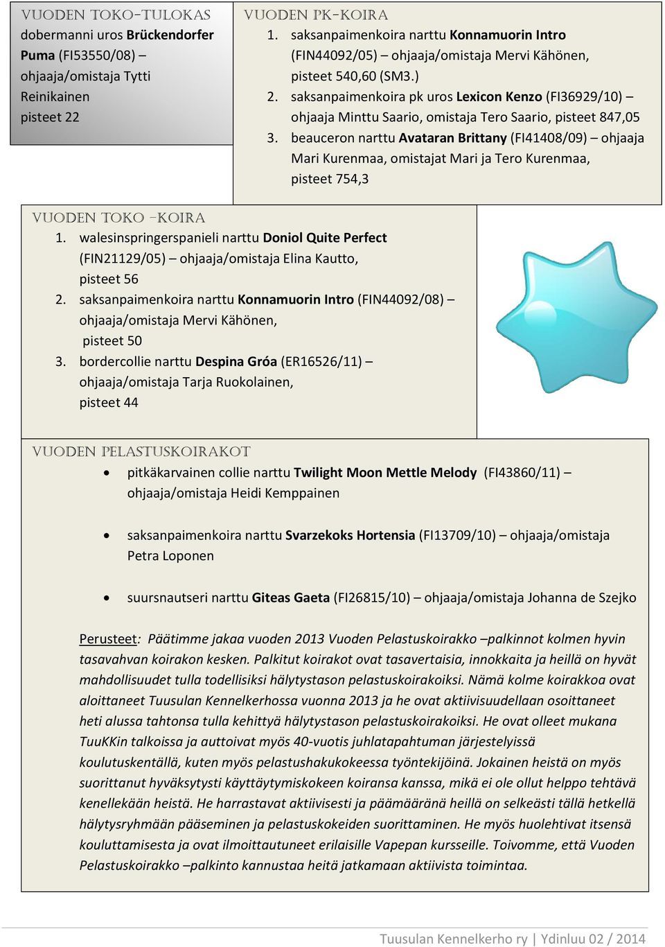 saksanpaimenkoira pk uros Lexicon Kenzo (FI36929/10) ohjaaja Minttu Saario, omistaja Tero Saario, pisteet 847,05 3.