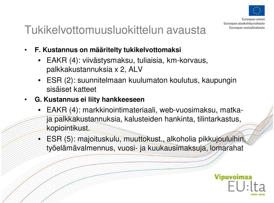 suunnitelmaan kuulumaton koulutus, kaupungin sisäiset katteet G.