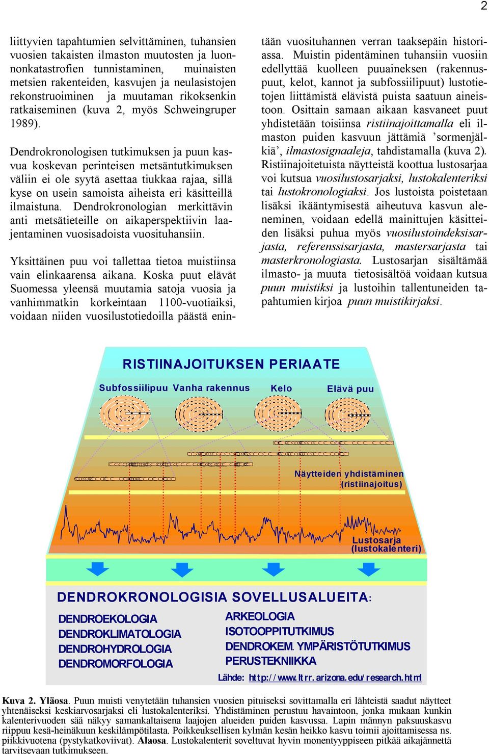 Dendrokronologisen tutkimuksen ja puun kasvua koskevan perinteisen metsäntutkimuksen väliin ei ole syytä asettaa tiukkaa rajaa, sillä kyse on usein samoista aiheista eri käsitteillä ilmaistuna.