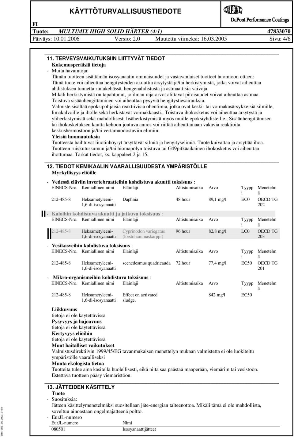 aiheuttaa hengitysteiden akuuttia ärsytystä ja/tai herkistymistä, jotka voivat aiheuttaa ahdistuksen tunnetta rintakehässä, hengenahdistusta ja astmaattisia vaivoja.