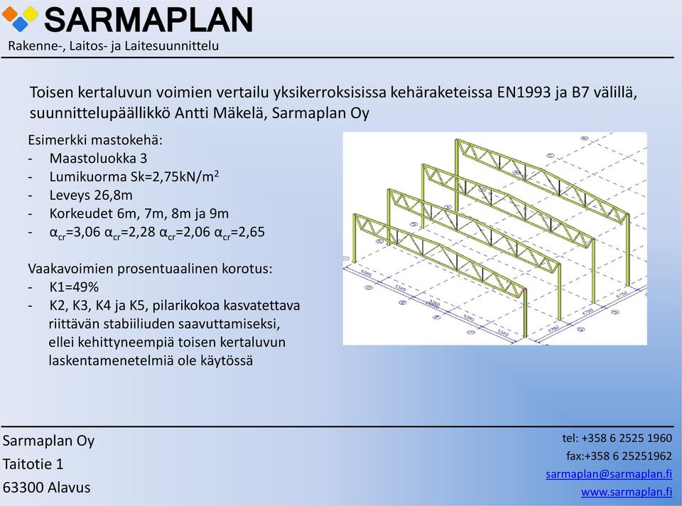 Vaakavoimien prosentuaalinen korotus: - K1=49% - K2, K3, K4 ja K5, pilarikokoa kasvatettava