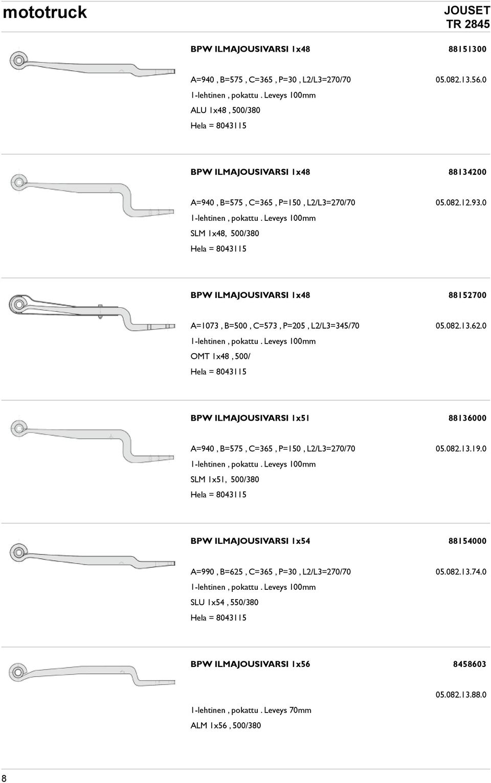 Leveys 100mm SLM 1x48, 500/380 Hela = 8043115 BPW ILMAJOUSIVARSI 1x48 88152700 A=1073, B=500, C=573, P=205, L2/L3=345/70 05.082.13.62.0 1-lehtinen, pokattu.