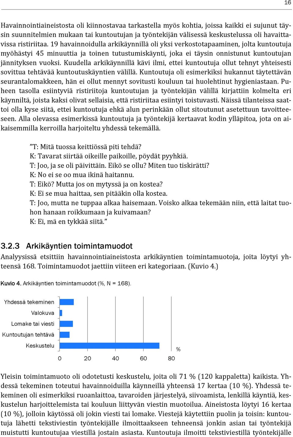 Kuudella arkikäynnillä kävi ilmi, ettei kuntoutuja ollut tehnyt yhteisesti sovittua tehtävää kuntoutuskäyntien välillä.