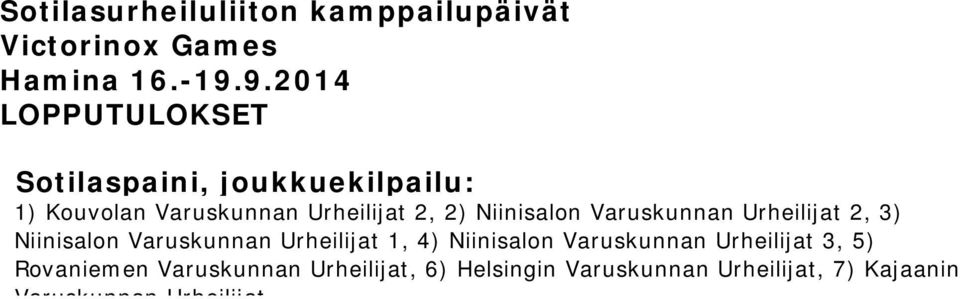 Niinisalon Varuskunnan Urheilijat 2, 3) Niinisalon Varuskunnan Urheilijat 1, 4) Niinisalon