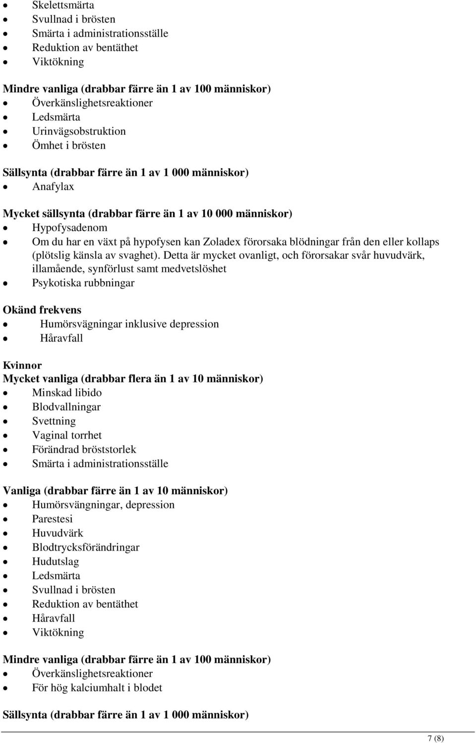 kan Zoladex förorsaka blödningar från den eller kollaps (plötslig känsla av svaghet).