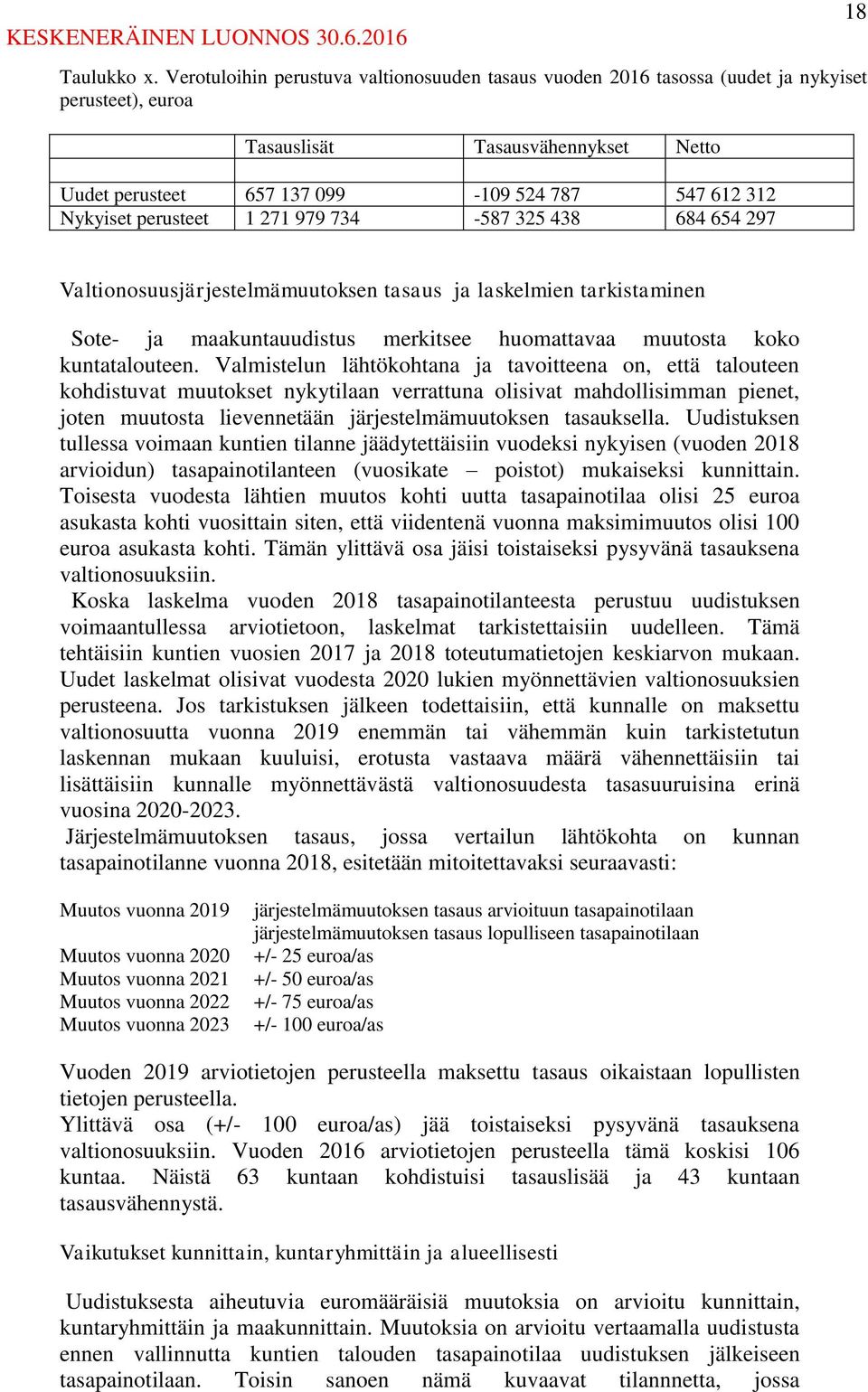 perusteet 1 271 979 734-587 325 438 684 654 297 18 Valtionosuusjärjestelmämuutoksen tasaus ja laskelmien tarkistaminen Sote- ja maakuntauudistus merkitsee huomattavaa muutosta koko kuntatalouteen.