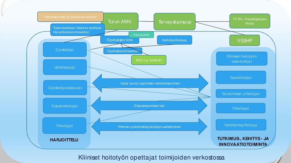 oppimisen mahdollistaminen Kliinisen hoitotyön asiantuntijat Suunnittelijat Sivutoimiset ylihoitajat Osastonhoitajat Ohjausosaamisen tuki Ylihoitajat