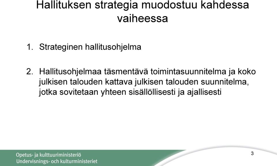 Hallitusohjelmaa täsmentävä toimintasuunnitelma ja koko