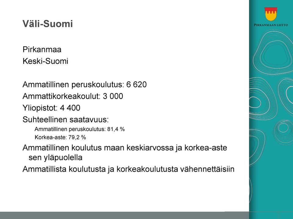 Ammatillinen peruskoulutus: 81,4 % Korkea-aste: 79,2 % Ammatillinen koulutus