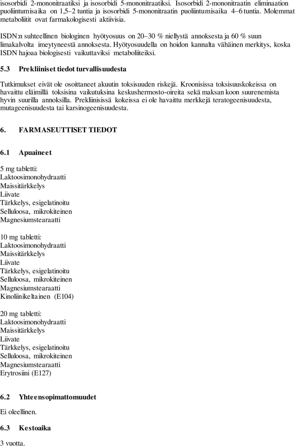 Hyötyosuudella on hoidon kannalta vähäinen merkitys, koska ISDN hajoaa biologisesti vaikuttaviksi metaboliiteiksi. 5.