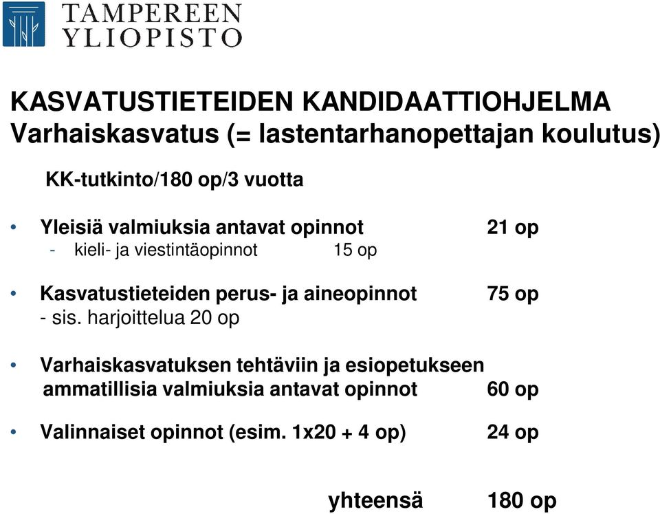 Kasvatustieteiden perus- ja aineopinnot 75 op - sis.