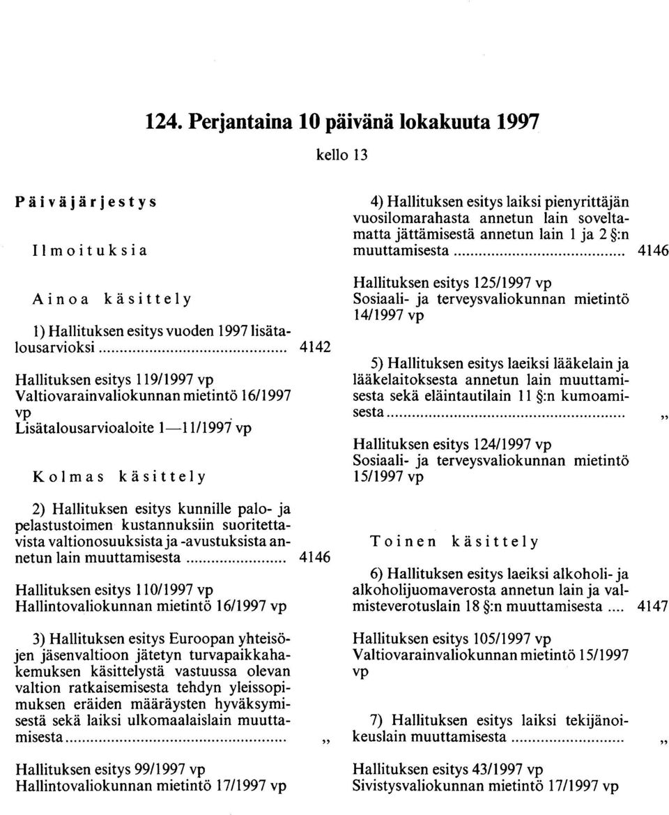 .. 4142 Hallituksen esitys 119/1997 Valtiovarainvaliokunnan mietintö 16/1997.