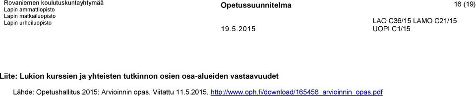 2015 Liite: Lukion kurssien ja yhteisten tutkinnon osien osa-alueiden