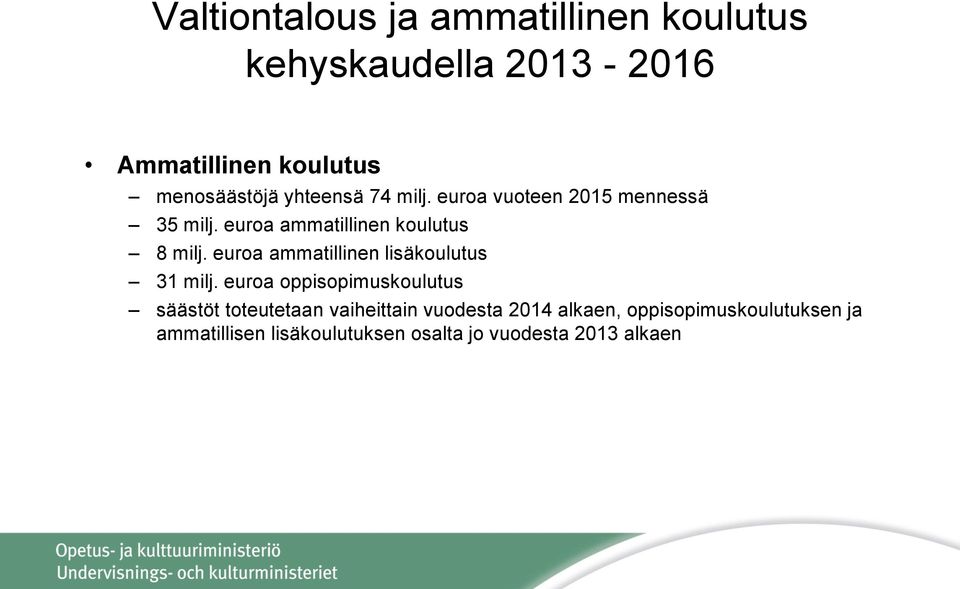 euroa ammatillinen lisäkoulutus 31 milj.