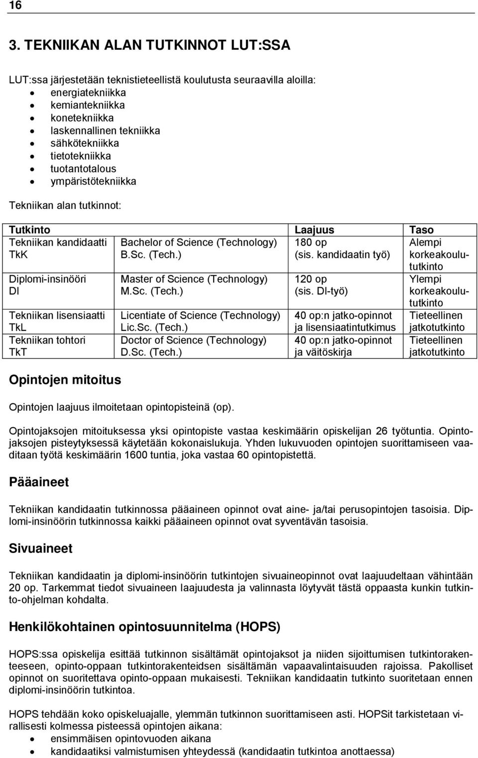 kandidaatin työ) korkeakoulu- Diplomi-insinööri DI Tekniikan lisensiaatti TkL Tekniikan tohtori TkT Opintojen mitoitus Master of Science (Technology) M.Sc. (Tech.) Licentiate of Science (Technology) Lic.