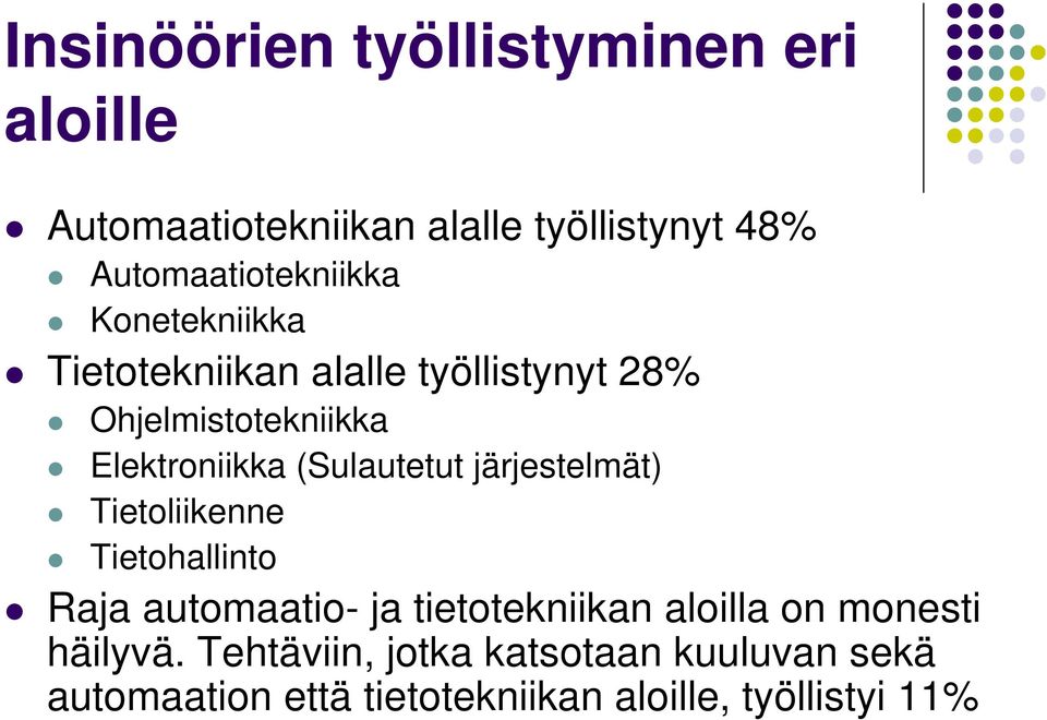 Elektroniikka (Sulautetut järjestelmät) Tietoliikenne Tietohallinto Raja automaatio- ja