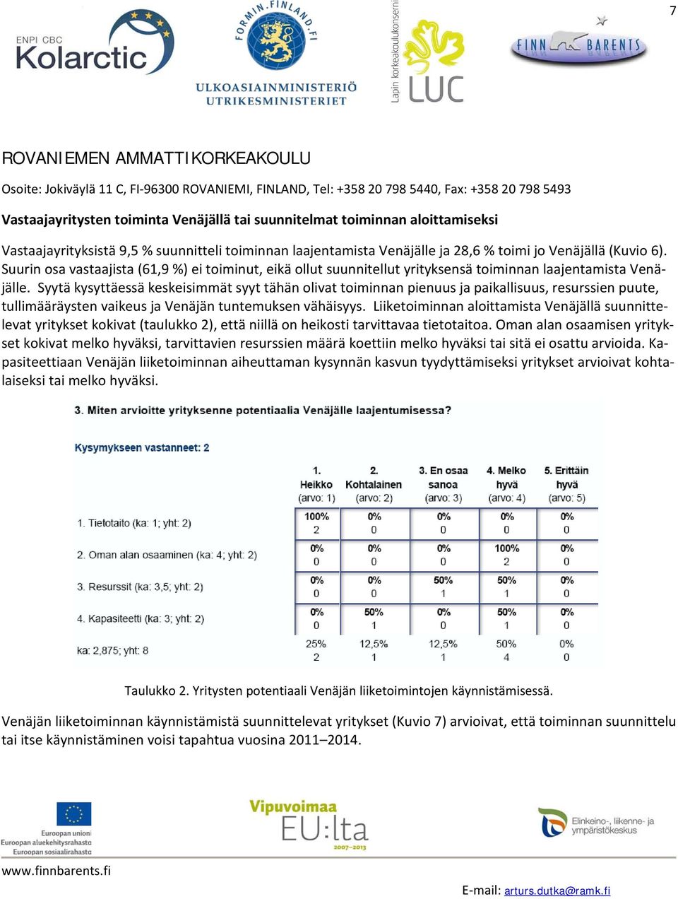 Syytä kysyttäessä keskeisimmät syyt tähän olivat toiminnan pienuus ja paikallisuus, resurssien puute, tullimääräysten vaikeus ja Venäjän tuntemuksen vähäisyys.